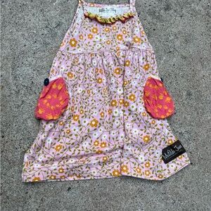 Matilda Jane Pink Floral Ruffle Pocket Dress with Coral Accents